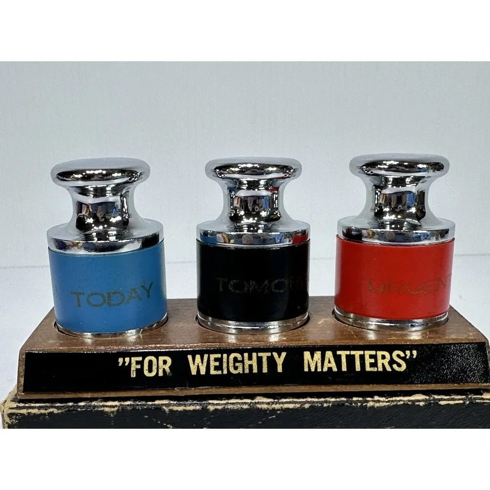 VTG For Weighty Matters Desk Paperweight Set Urgent Today Tomorrow Original Box